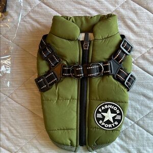 Small dog Green Vest with adjustable harness attached